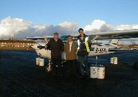 Cessna 152 G-BOYL was used temporarily by the Club in early 2000. Terry Stelfox, John Barnes and Keith Levin check her out 16/01/00