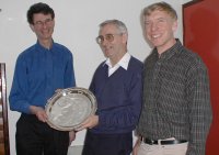 At the 2000 AGM, the late Bill Morcom and John Gill receive the President's Shield from Keith Levin for their flight to Edinburgh 