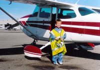 Ready for departure:
Joshua, 6, takes his first flight, 21/08/05